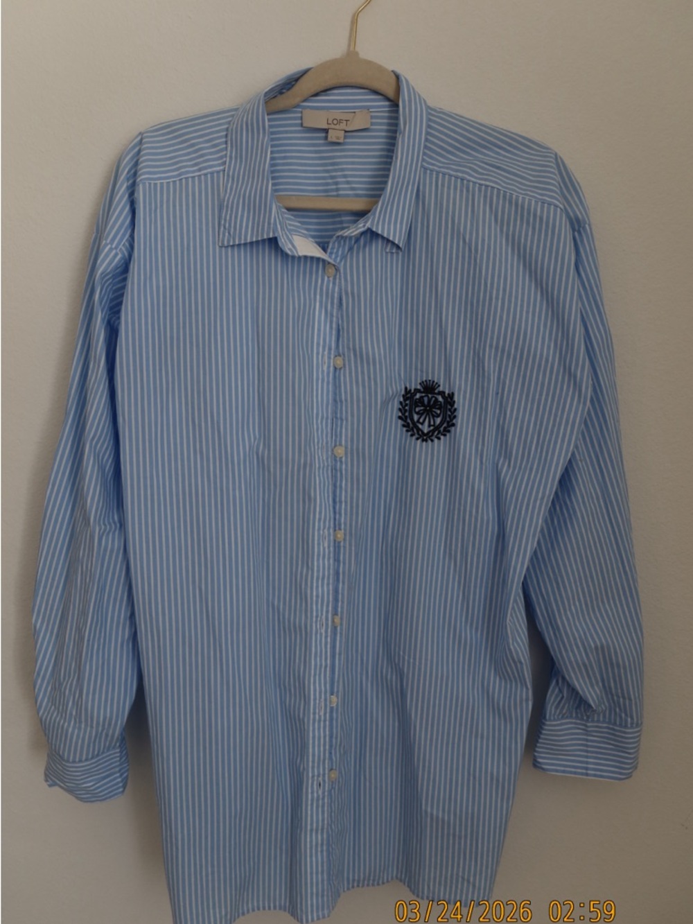LOFT Blue and White Striped Button-Down Shirt